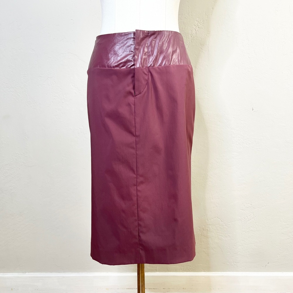 Js Exte Pencil Skirt Burgundy Nylon Coated Waist Made in Italy Size‎ 26 40